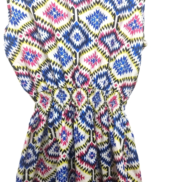 Colorful Pink Blue Geometric Tribal Print Women's XXL Dress Lightweight Fun - Picture 2 of 5